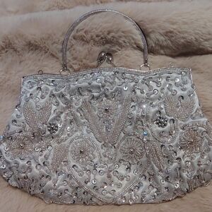 Bridal Or Formal Purse Silver Embellished